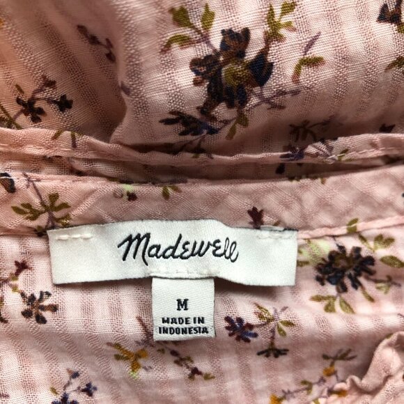 Madewell Pink Floral Smocked Peplum 100% Cotton Long Sleeve Blouse Size M - Picture 5 of 10